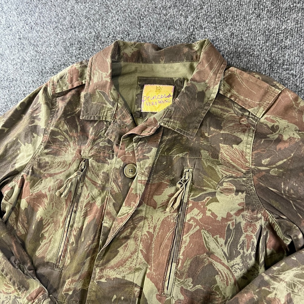 Princess Vera Wang Military Jacket Women's Medium Green Camouflage Cotton Zip Up